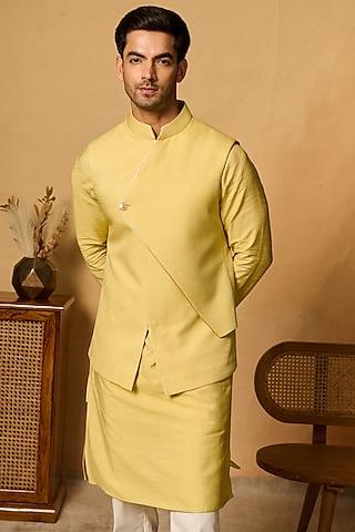 yellow silk blend bundi jacket