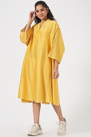 yellow silk chanderi choga dress