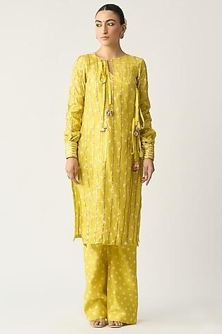 yellow silk chanderi kurta set