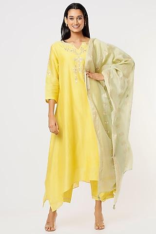 yellow silk chanderi kurta set