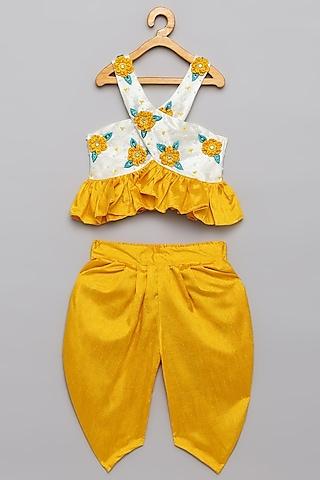 yellow silk dhoti set for girls