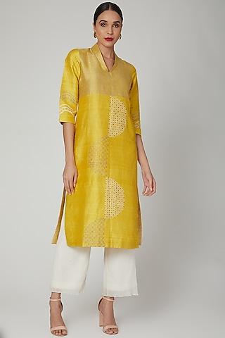 yellow silk dupion printed tunic