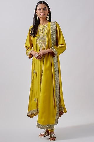 yellow silk embroidered tunic set