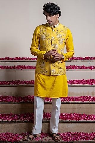 yellow silk hand embellished bundi jacket