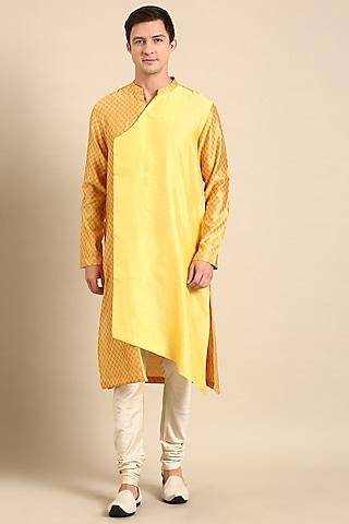yellow silk jacquard kurta set
