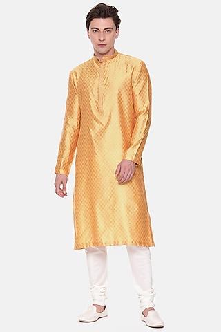 yellow silk jaquard kurta set