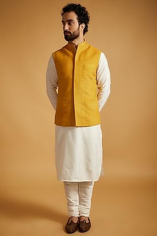 yellow silk nehru jacket