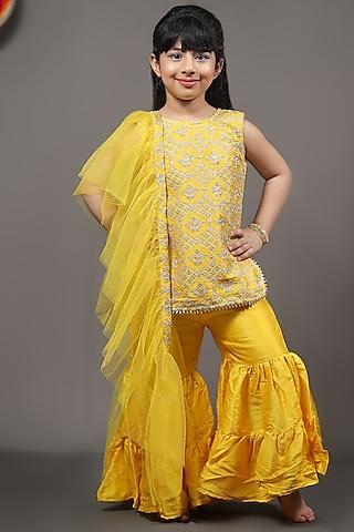 yellow silk sharara set for girls