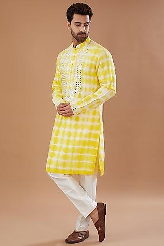 yellow silk tie-dye & cutdana embroidered kurta set