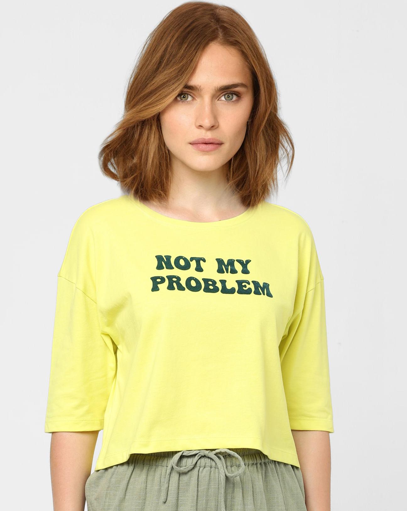 yellow slogan print t-shirt