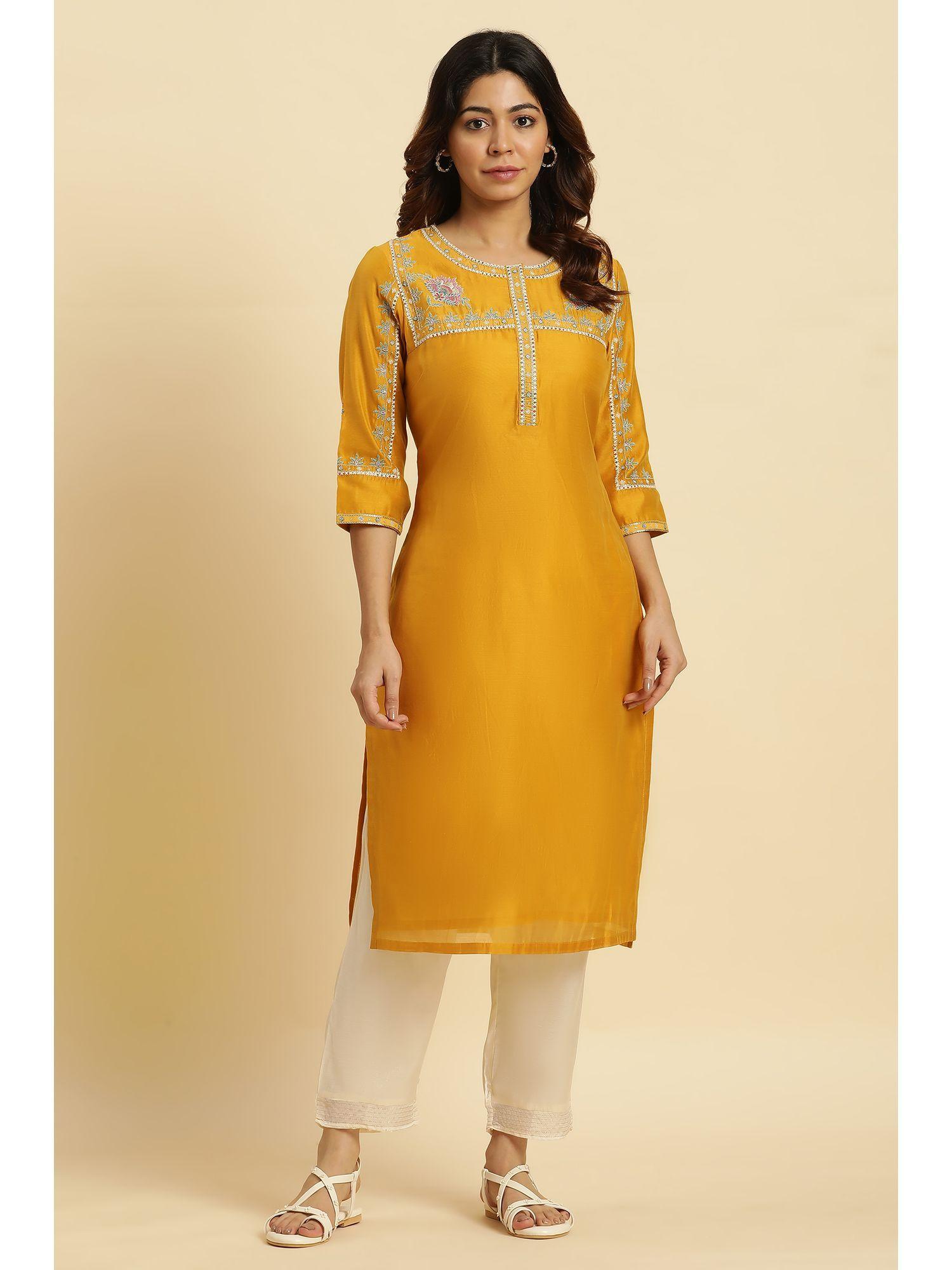 yellow solid/plain kurta