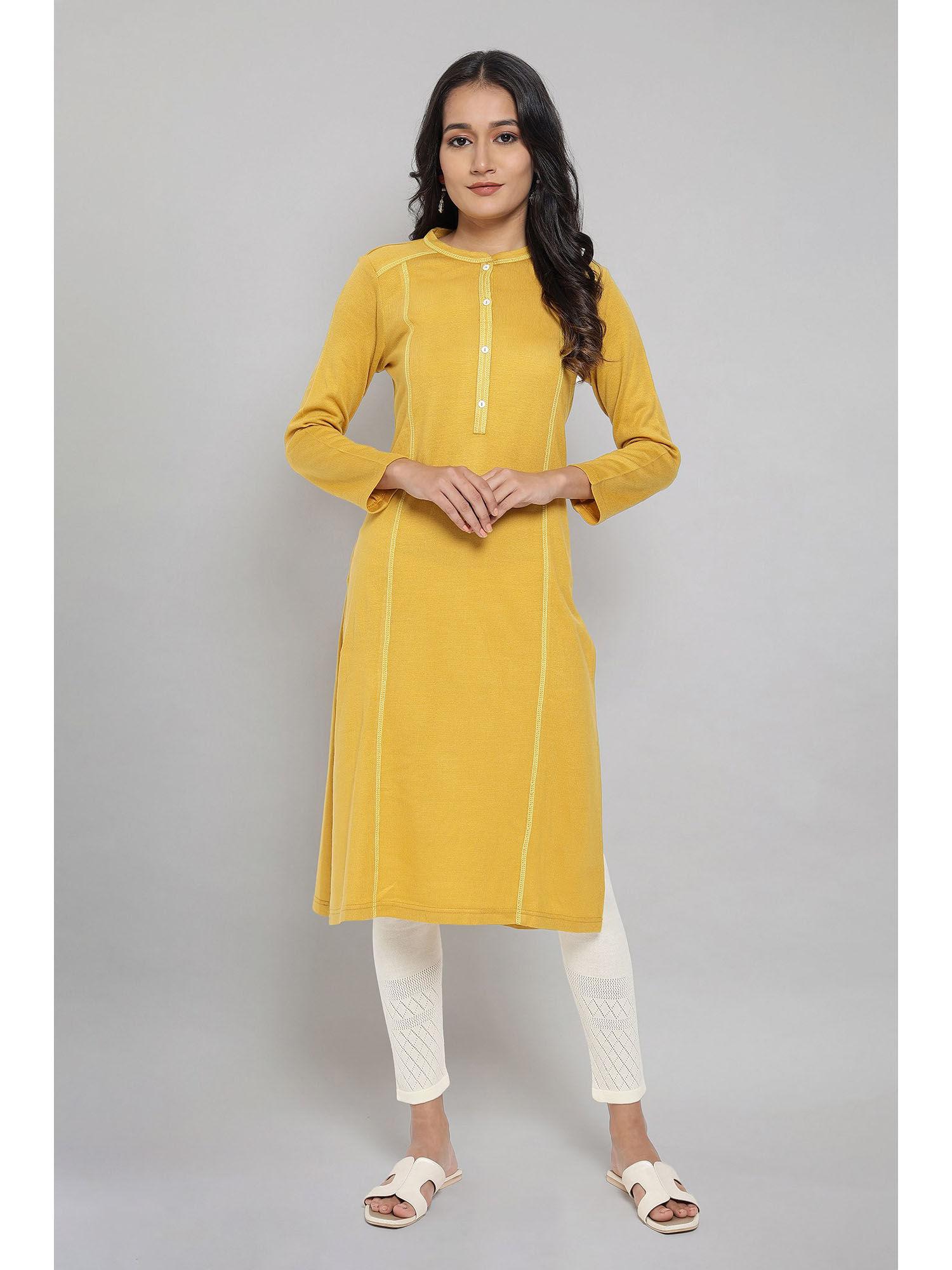 yellow solid acrylic kurta