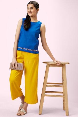 yellow solid ankle-length casual women regular fit culottes