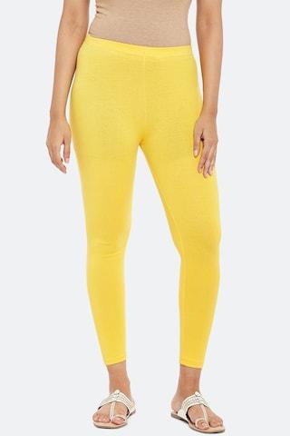 yellow solid ankle-length casual women regular fit leggings