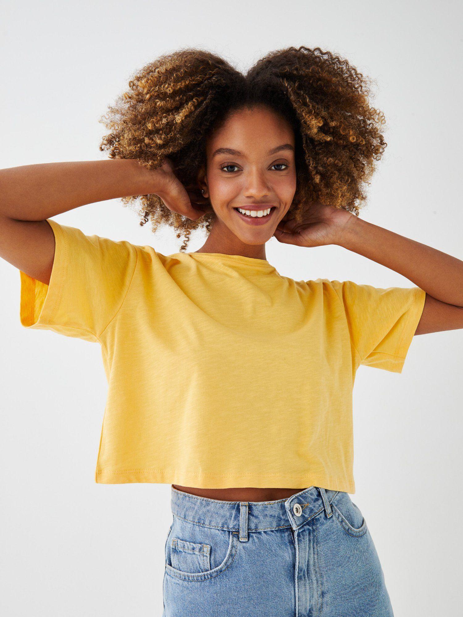 yellow solid boxy t-shirt