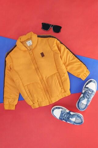 yellow solid casual full sleeves high neck boys regular fit jacket