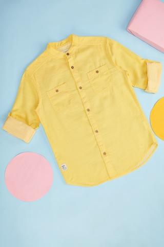 yellow solid casual full sleeves mandarin boys regular fit shirt