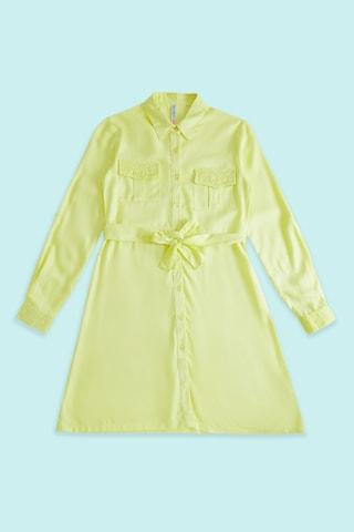 yellow solid casual full sleeves regular collar girls regular fit frock