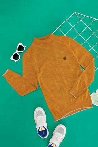 yellow solid casual full sleeves turtle neck boys regular fit sweater