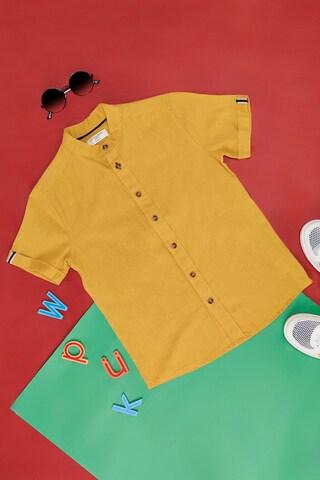 yellow solid casual half sleeves band collar boys regular fit  shirt