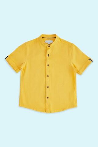 yellow solid casual half sleeves mandarin boys regular fit shirt