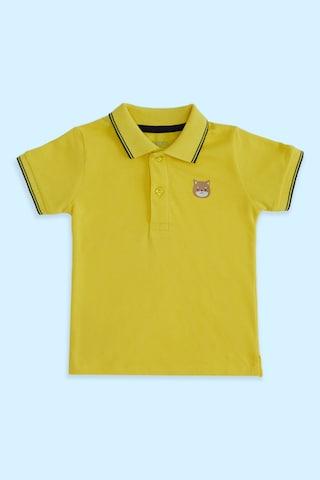 yellow solid casual half sleeves polo neck baby regular fit t-shirt