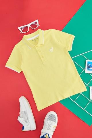 yellow solid casual half sleeves polo neck boys regular fit t-shirts