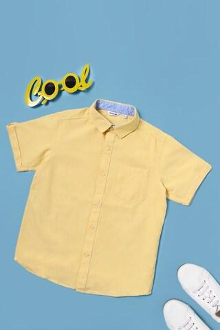 yellow solid casual half sleeves regular collar boys shirt