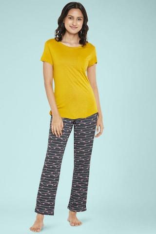 yellow solid casual half sleeves round neck women comfort fit t-shirt