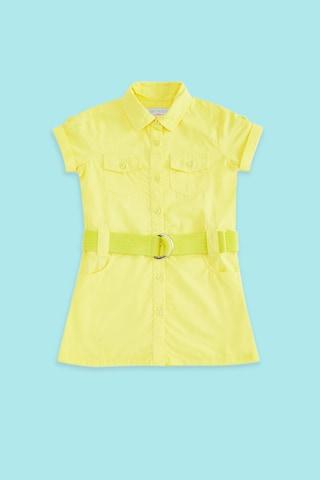yellow solid casual short sleeves regular collar girls regular fit blouse