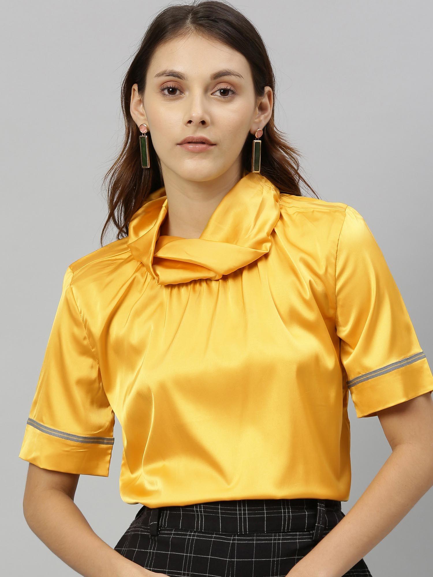 yellow solid casual tops