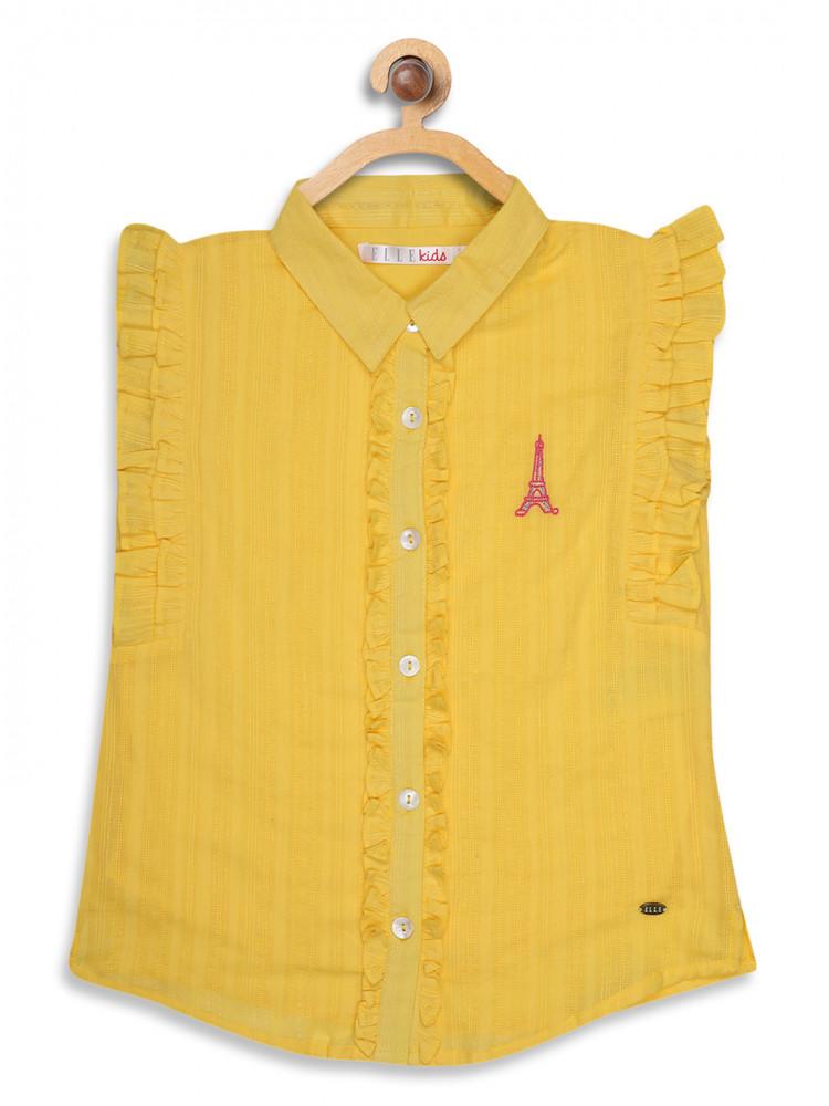 yellow solid collar top
