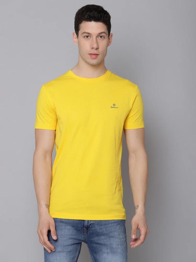 yellow solid crew neck tshirt