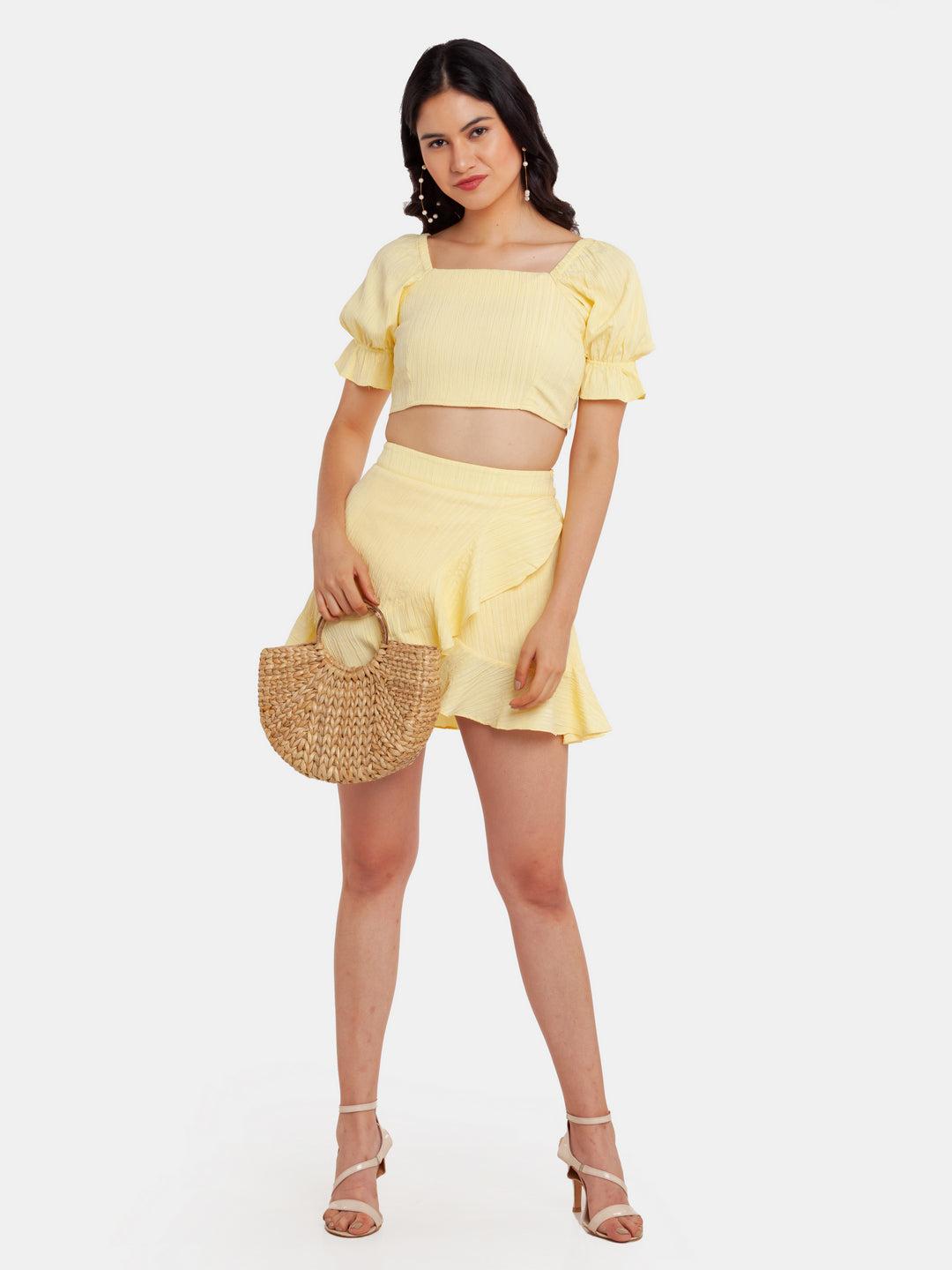 yellow solid crop top for women