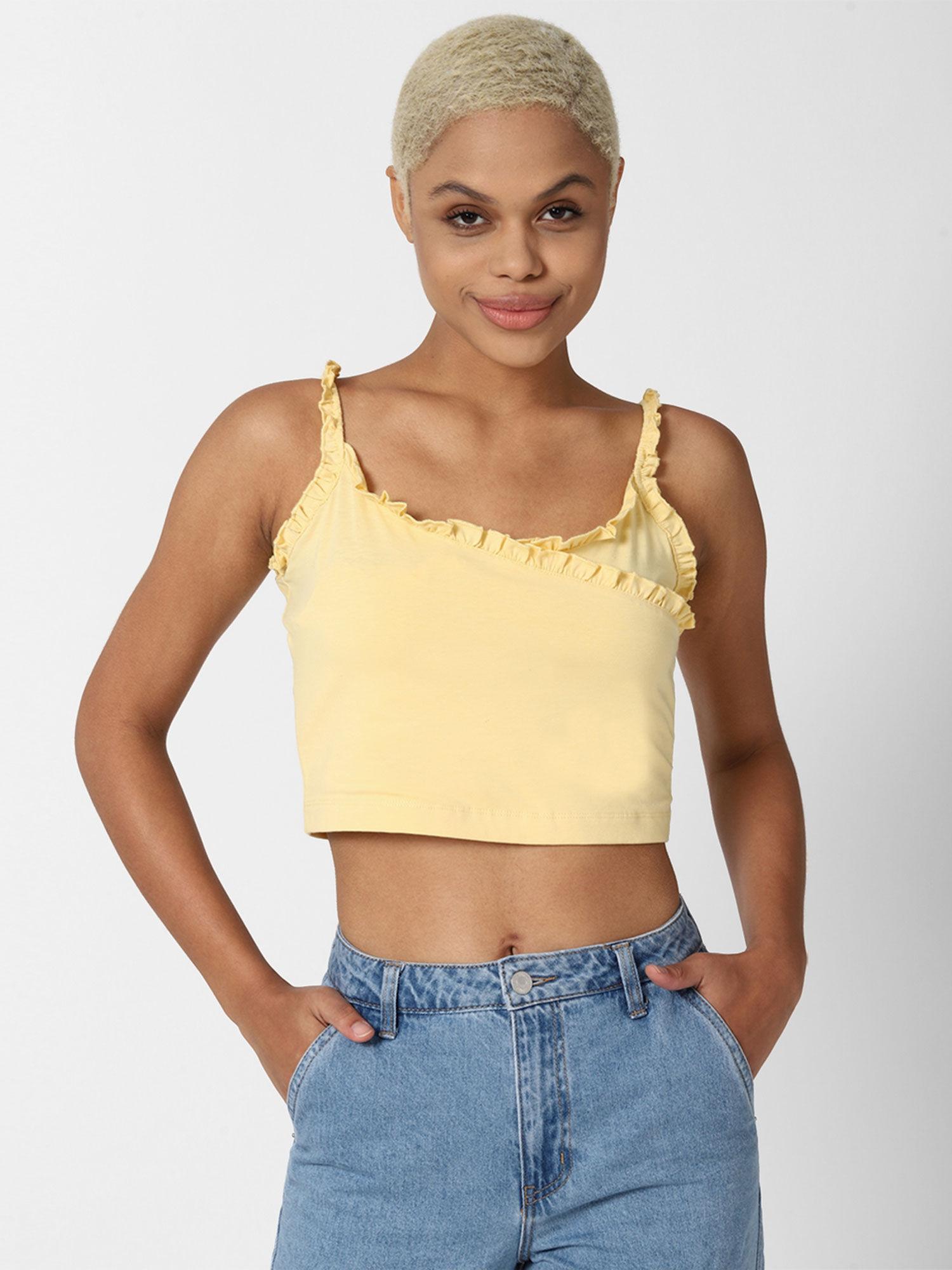 yellow solid crop tops