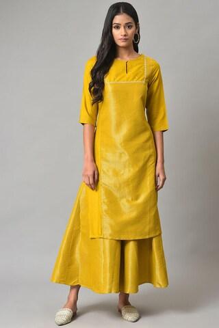 yellow solid ethnic women regular fit palazzo