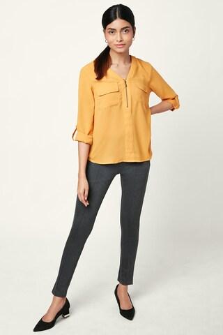 yellow solid formal full sleeves v neck women comfort fit top