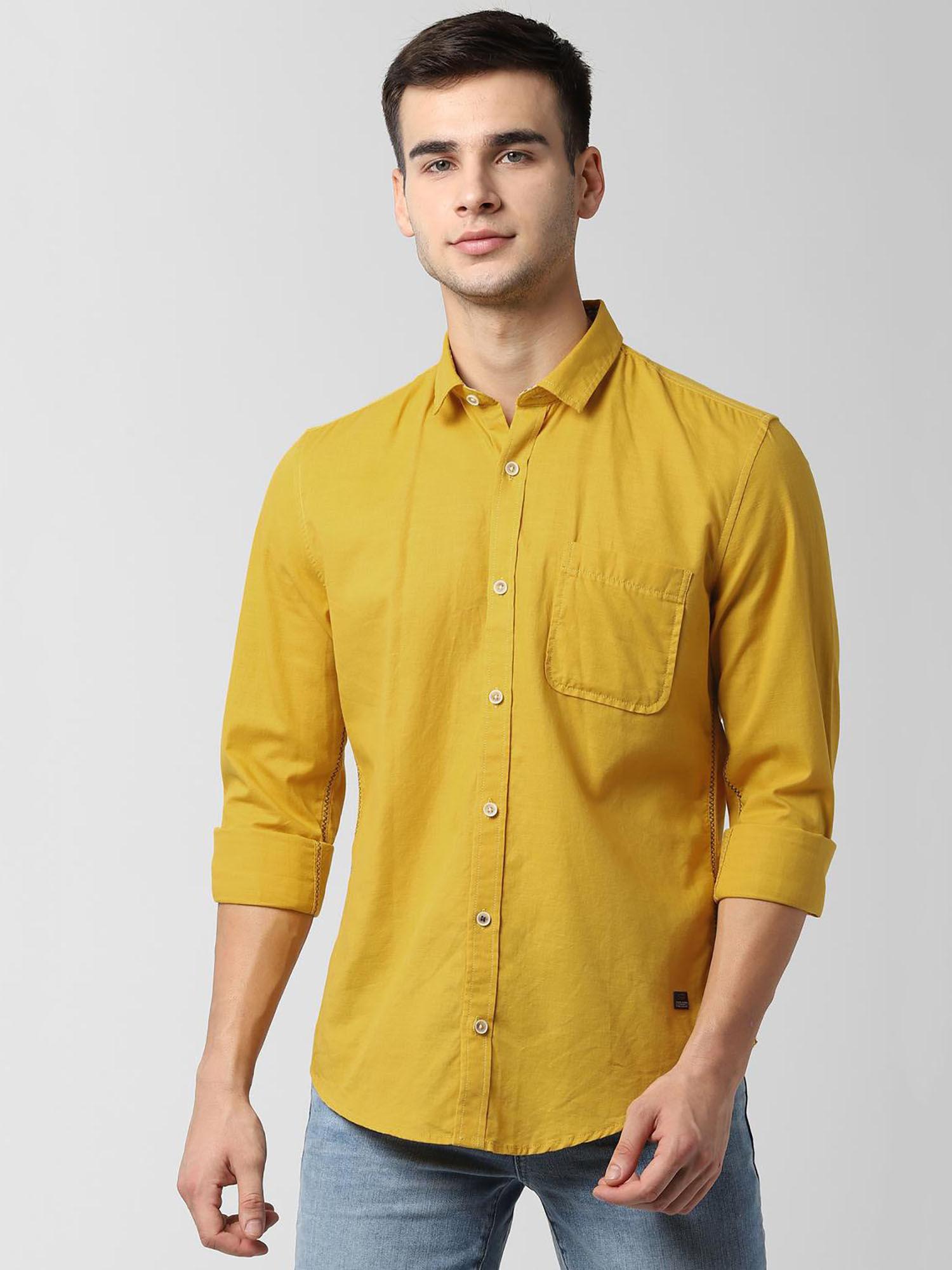 yellow solid full sleeves casual shirt