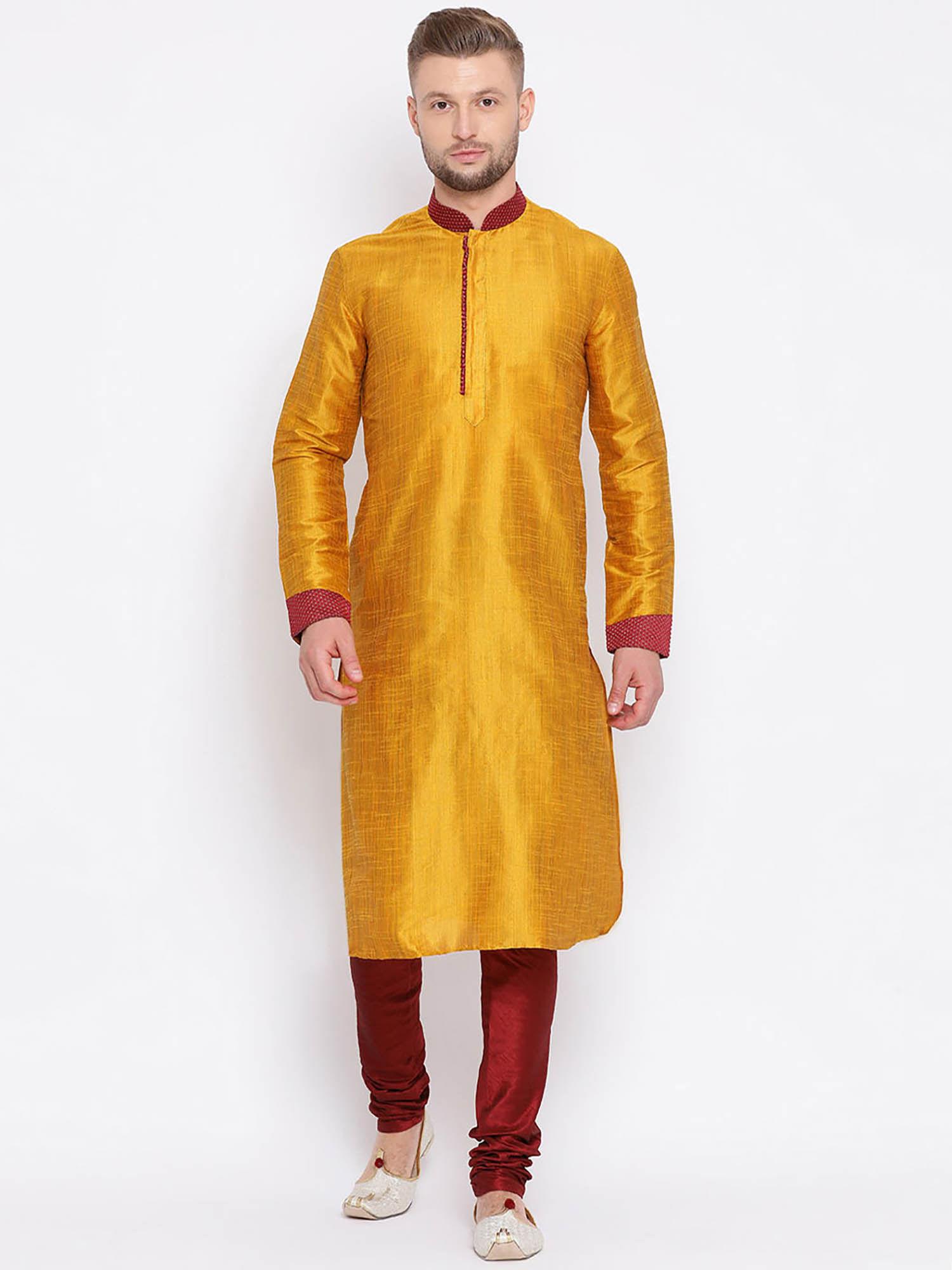 yellow solid kurta (set of 2)