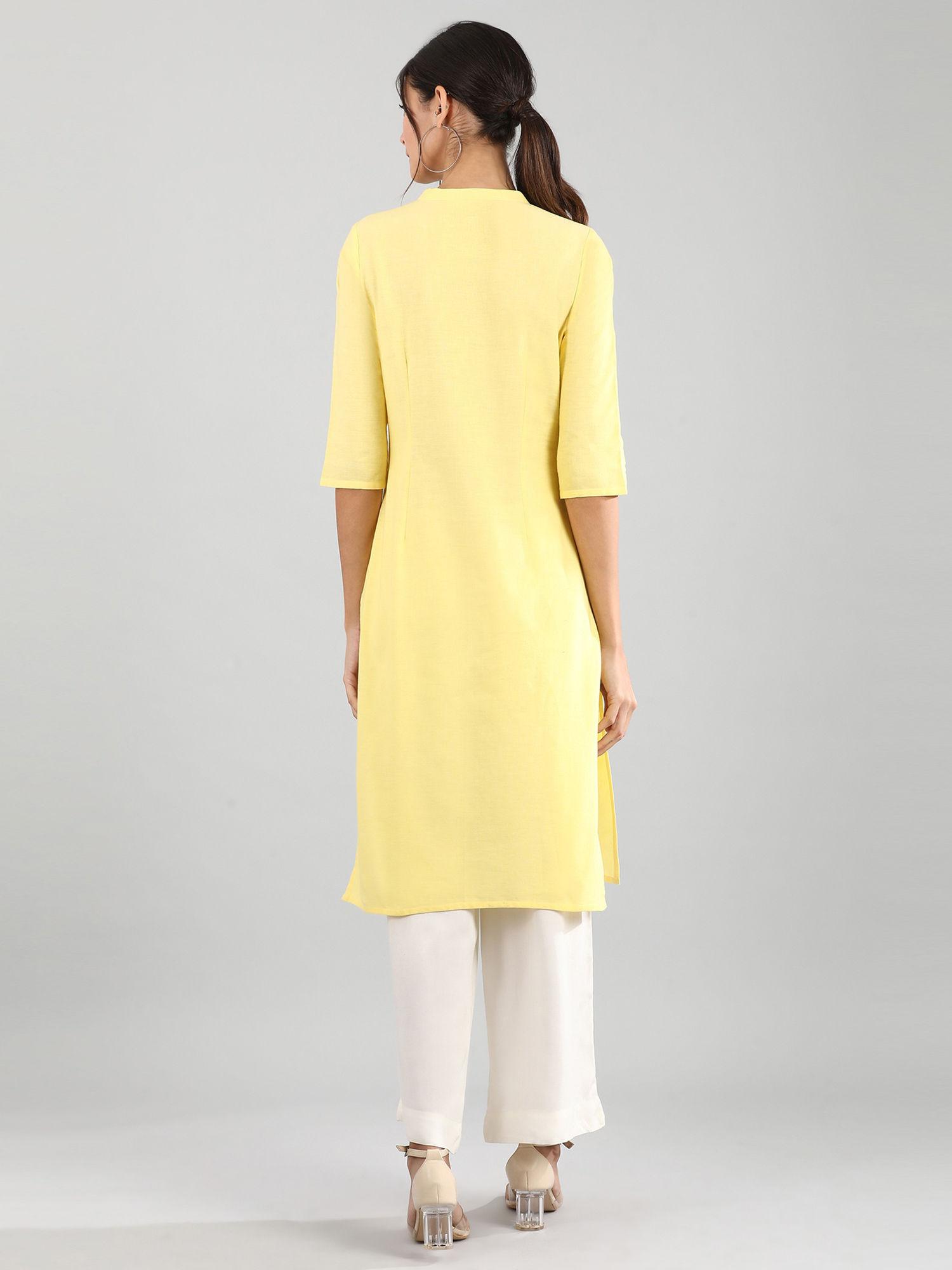 yellow solid kurta