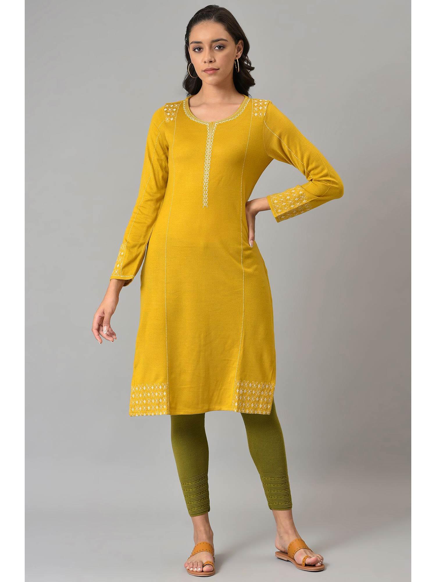 yellow solid kurta