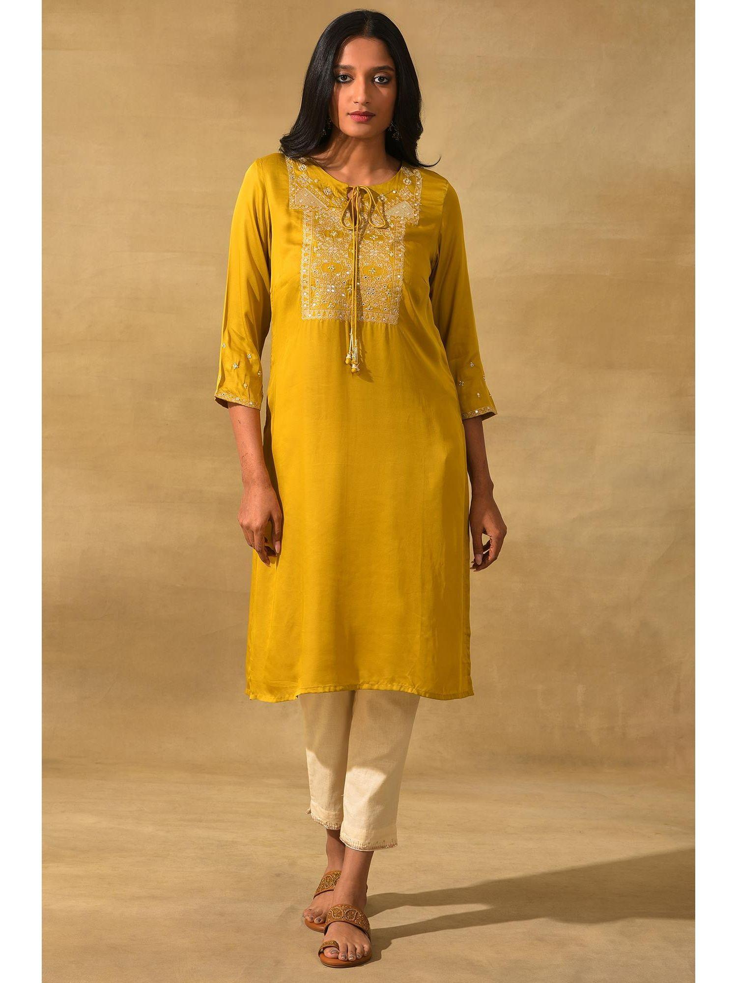 yellow solid kurta