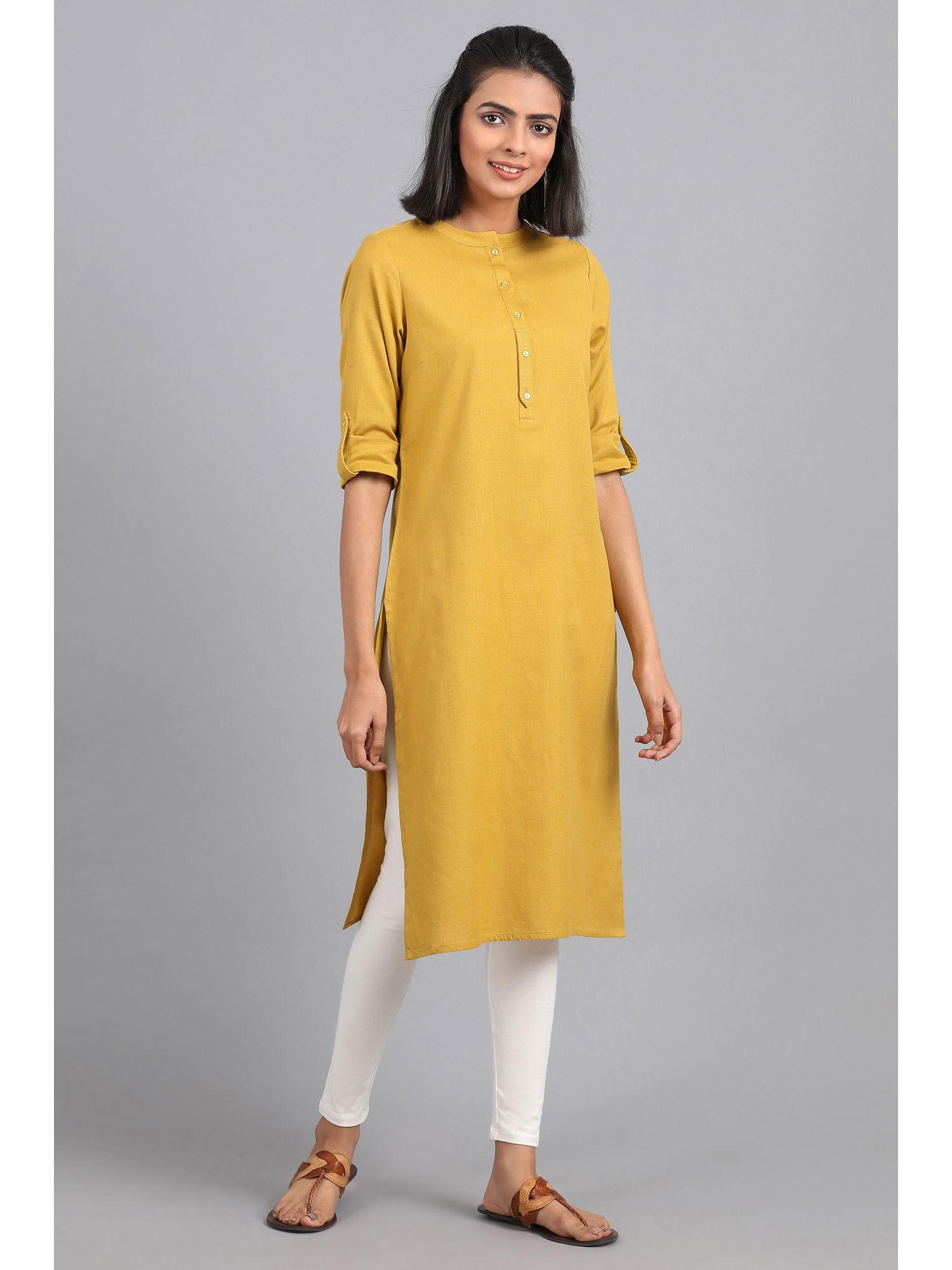 yellow solid kurta