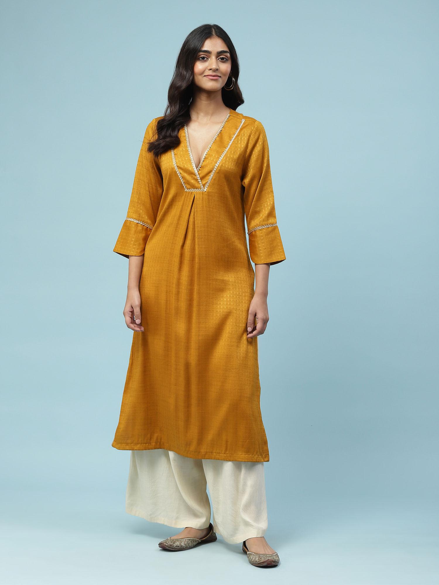 yellow solid kurta