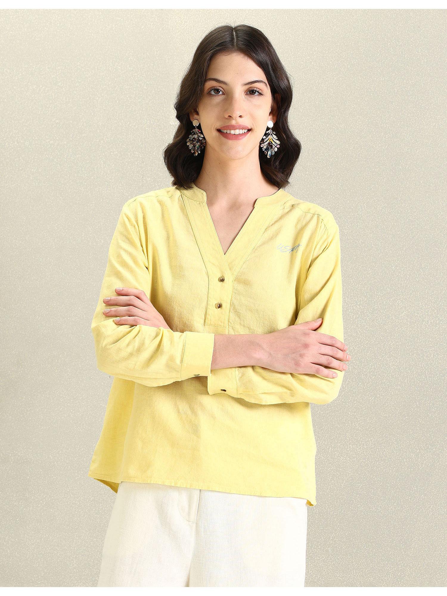 yellow solid linen tunic top