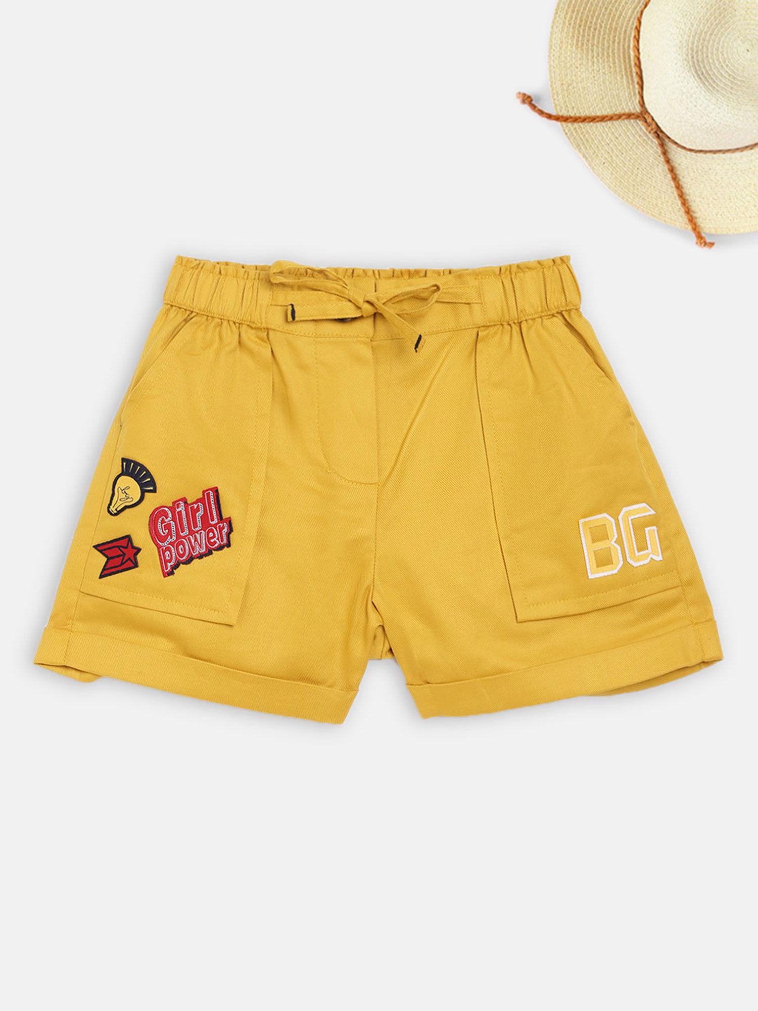 yellow solid regular fit shorts