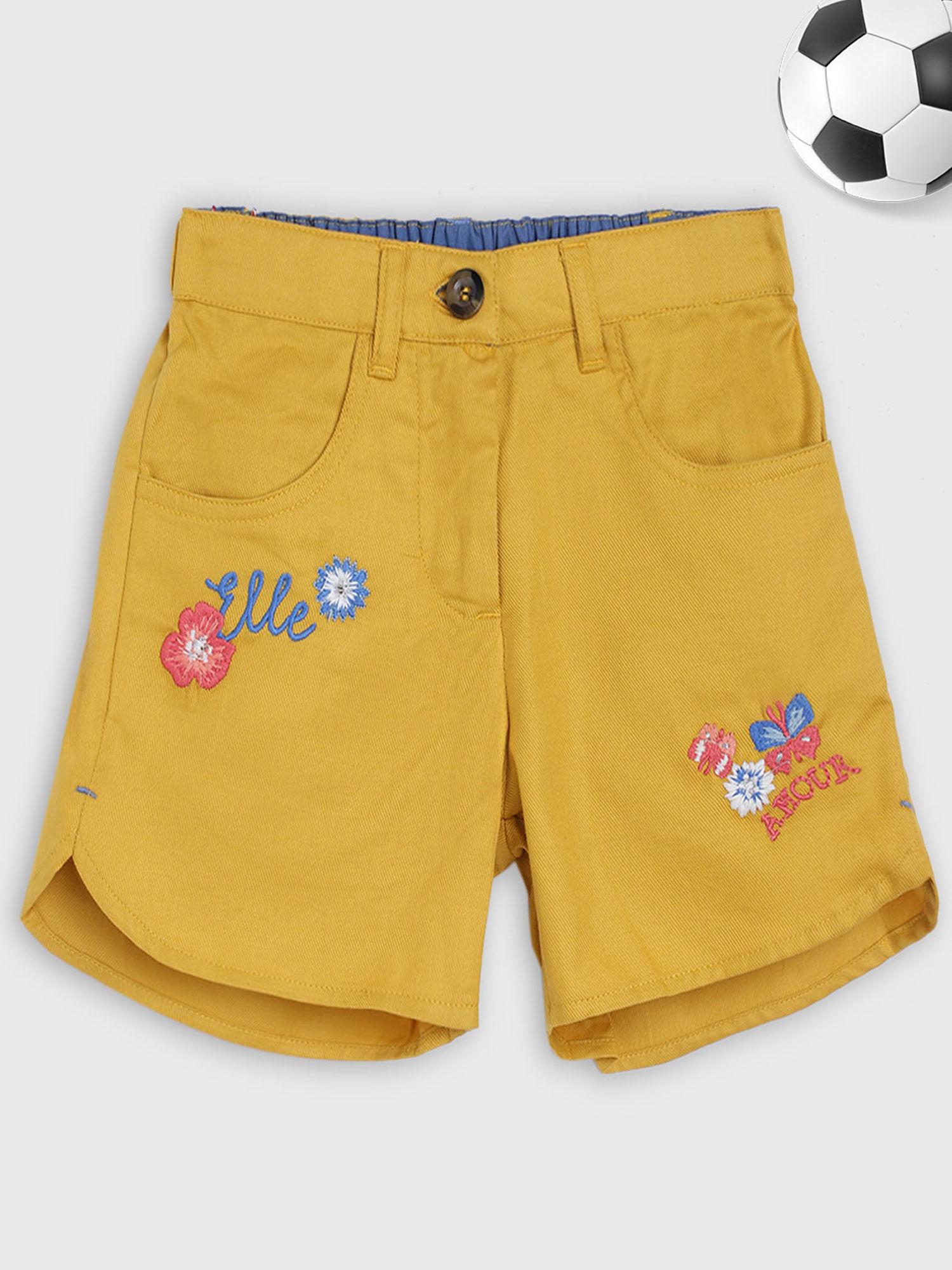yellow solid regular fit shorts