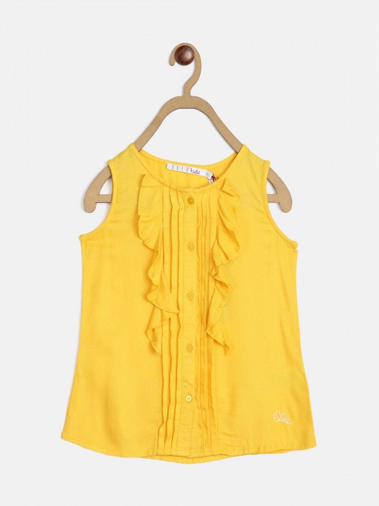 yellow solid round neck top