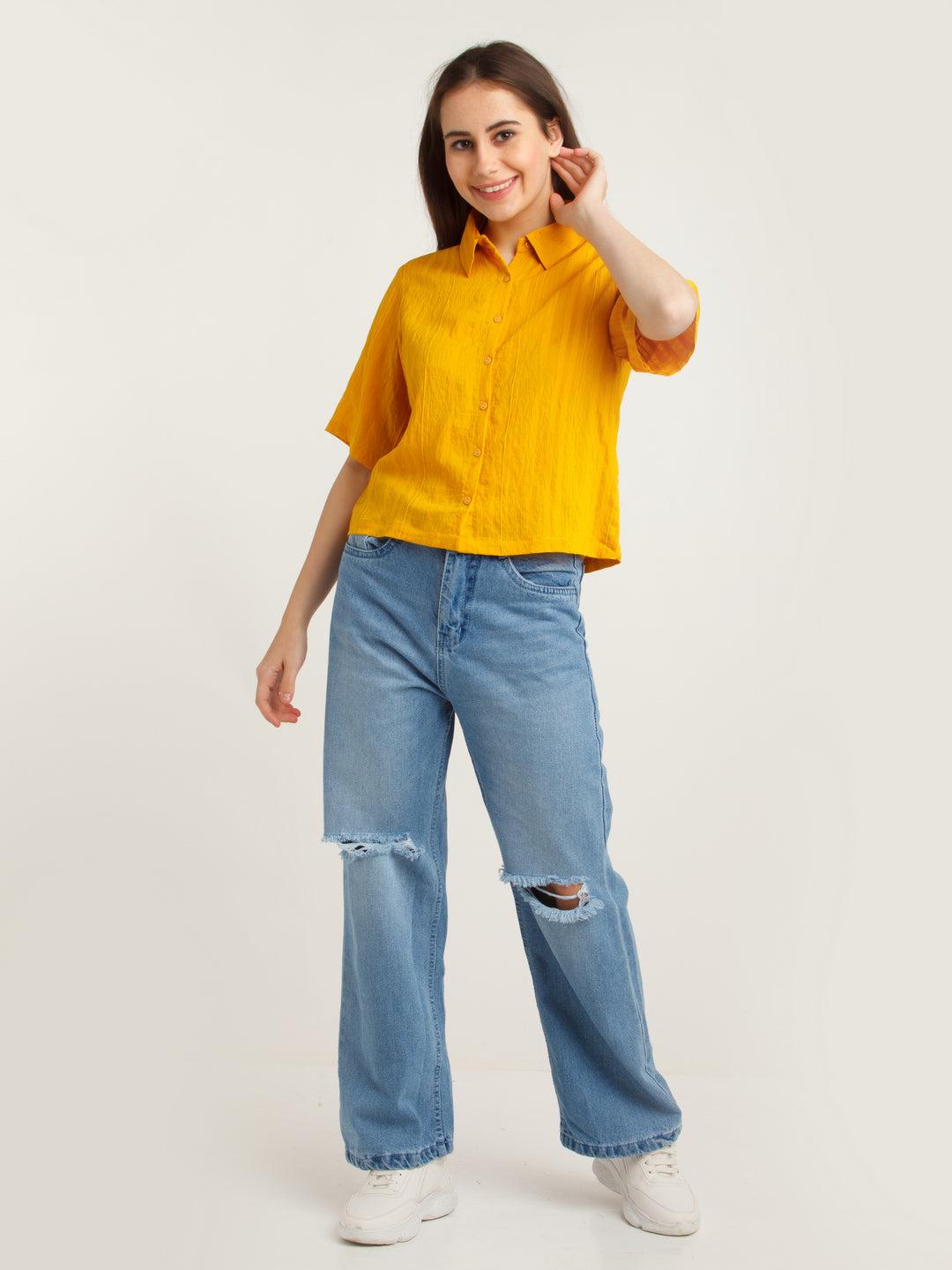 yellow solid shirt for women