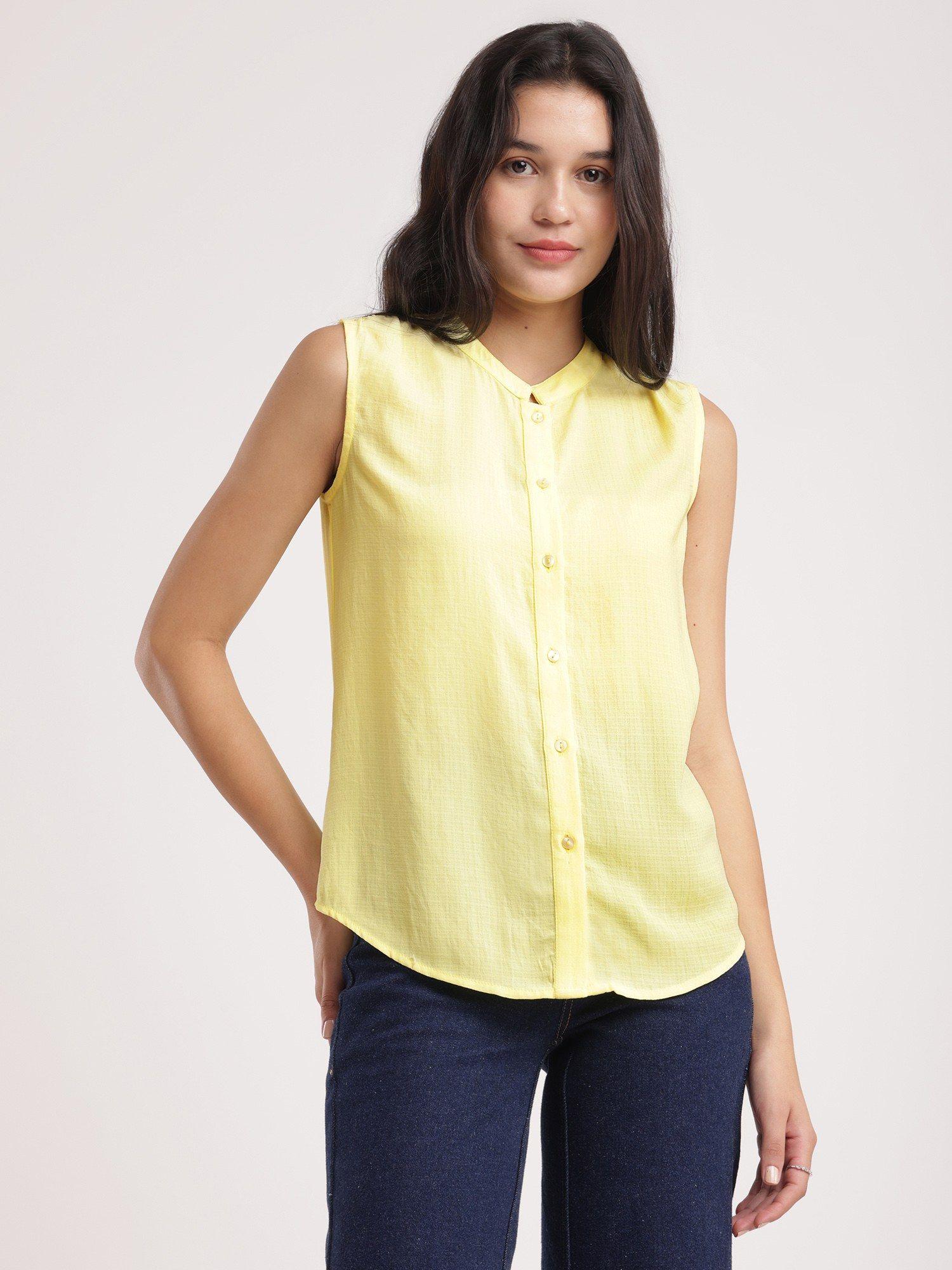 yellow solid sleeveless top